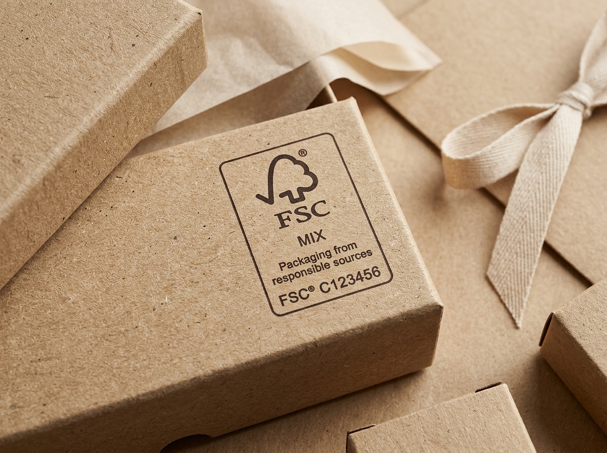 FSC certification label on kraft packaging material
