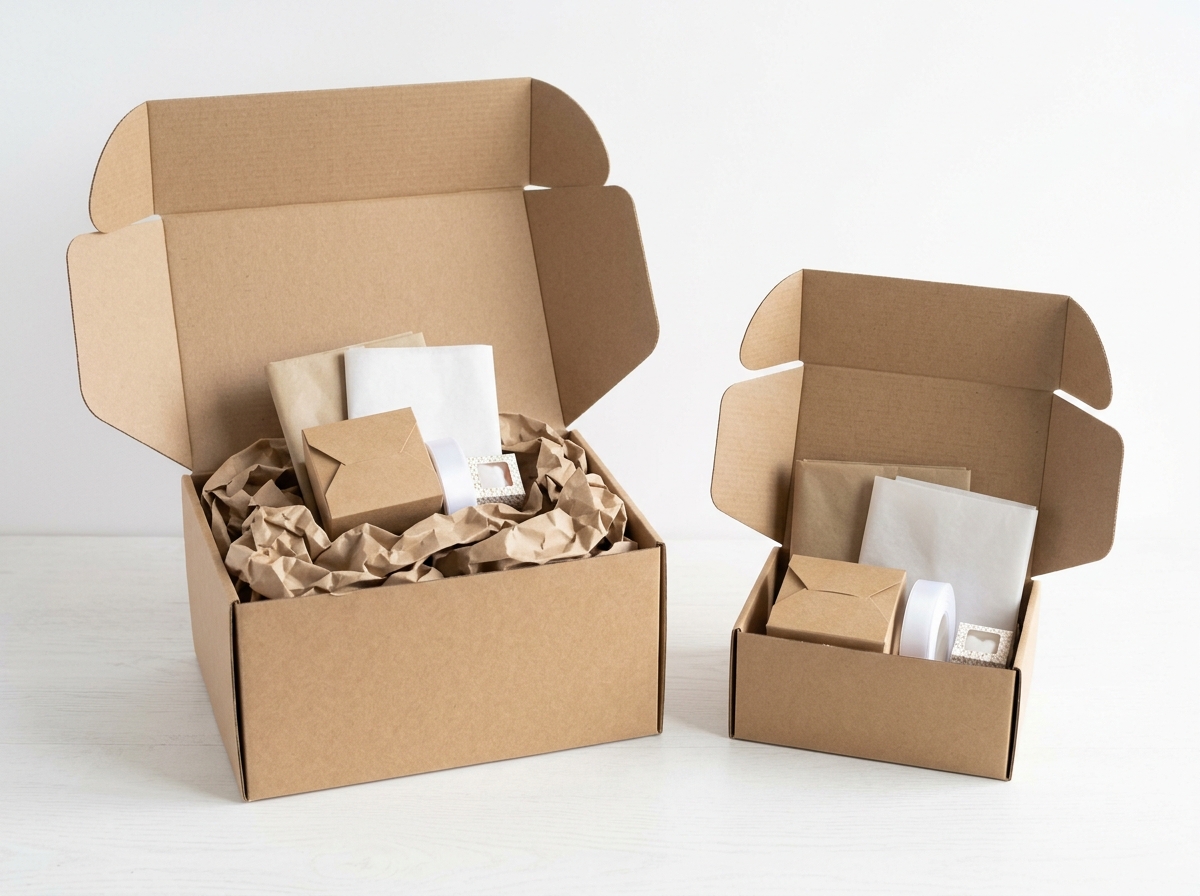 Comparison of oversized box with wasted space versus right-sized packaging