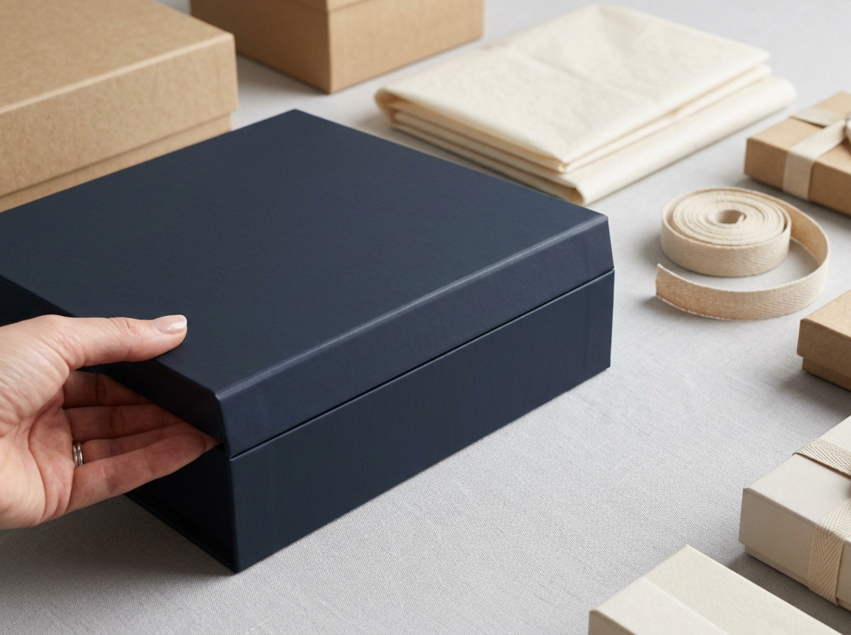 Magnetic closure mechanism detail on rigid gift box