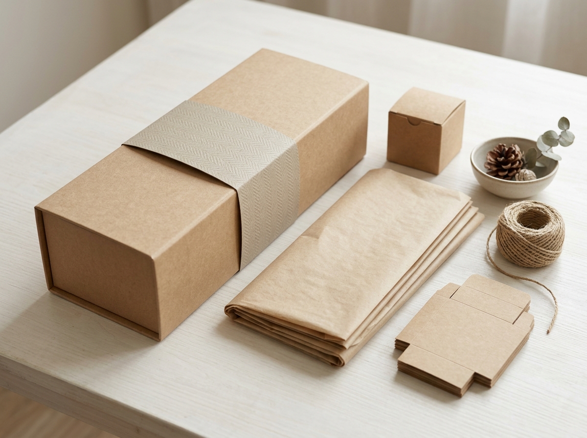 Corporate wine gift box with subtle branded elements and natural kraft finish