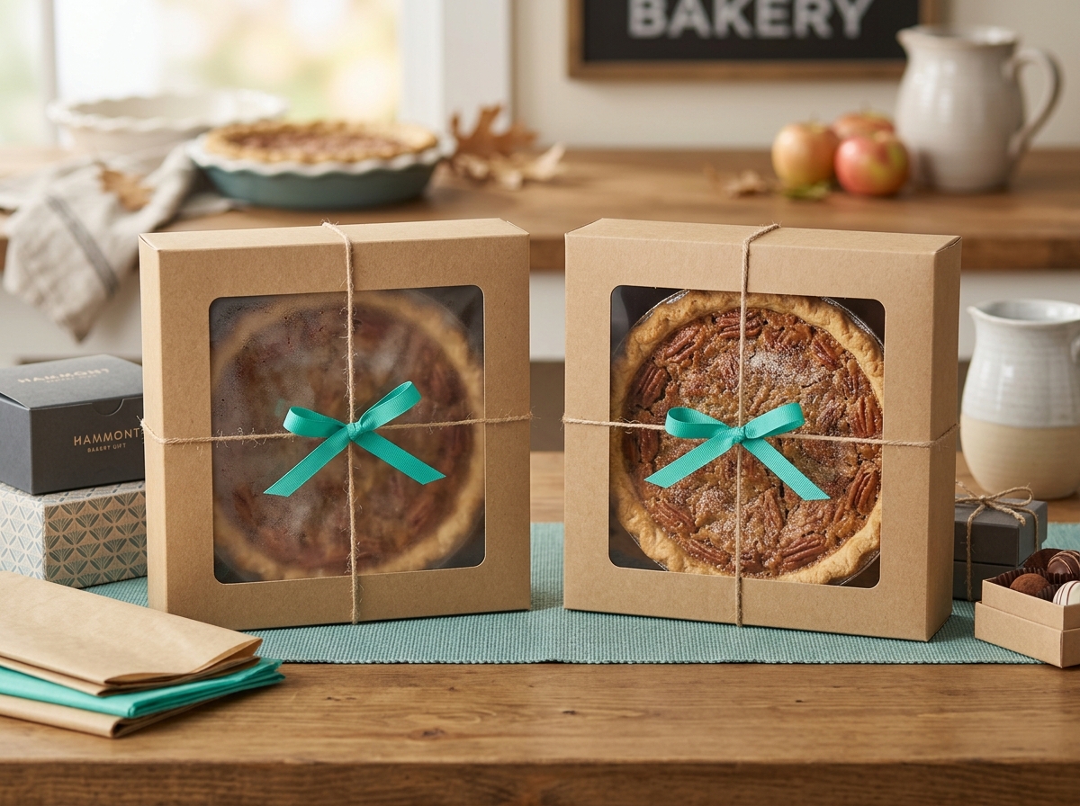 Side-by-side comparison of acetate and PET pie box windows showing condensation differences