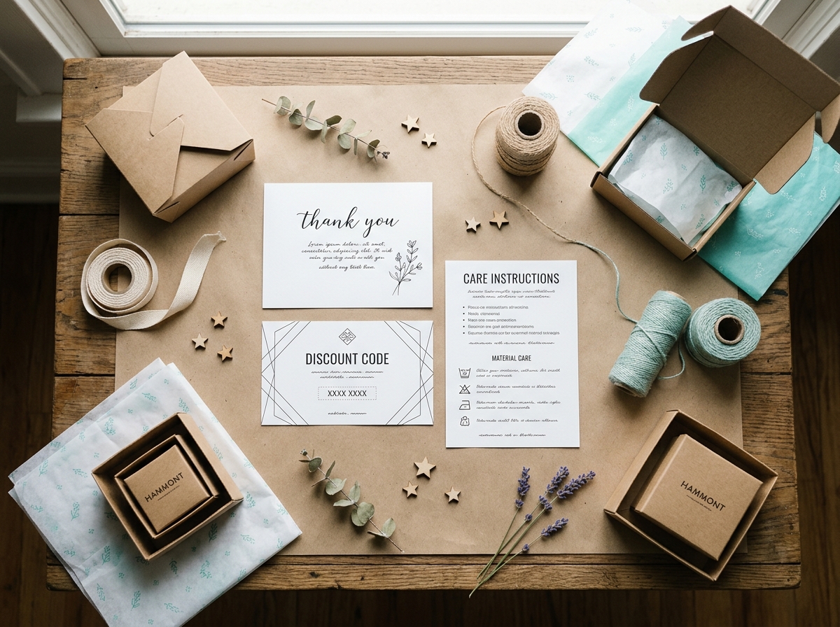Thank you card and discount insert inside gift box