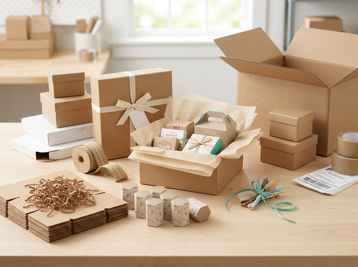 Custom branded gift boxes in production with printing plates visible