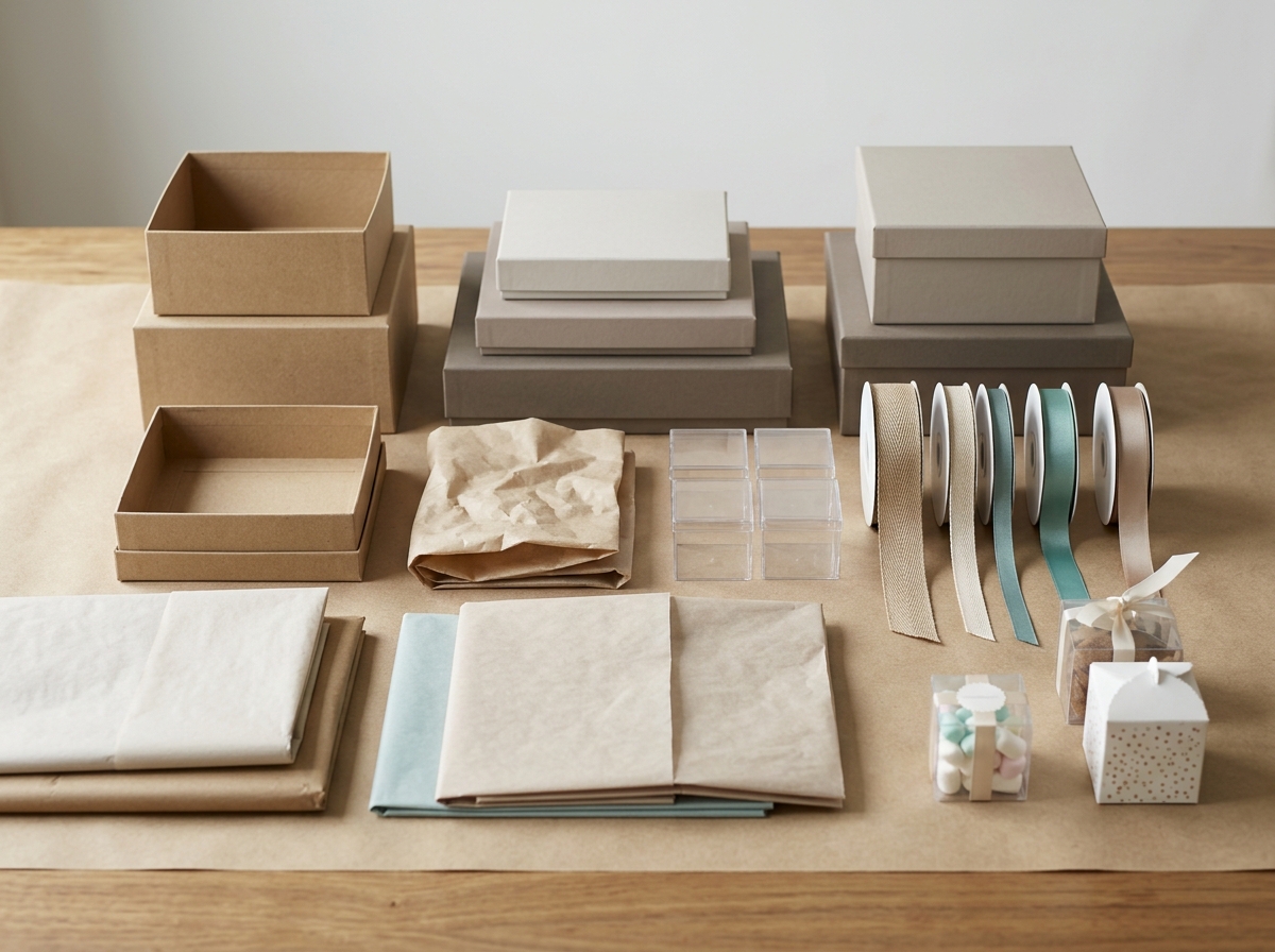 Warehouse fulfillment station with cellophane bags and Black Friday order packing materials