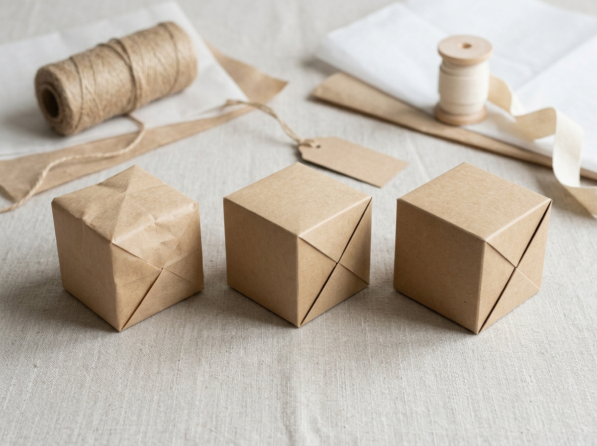 Comparison of three paper weights showing completed origami boxes