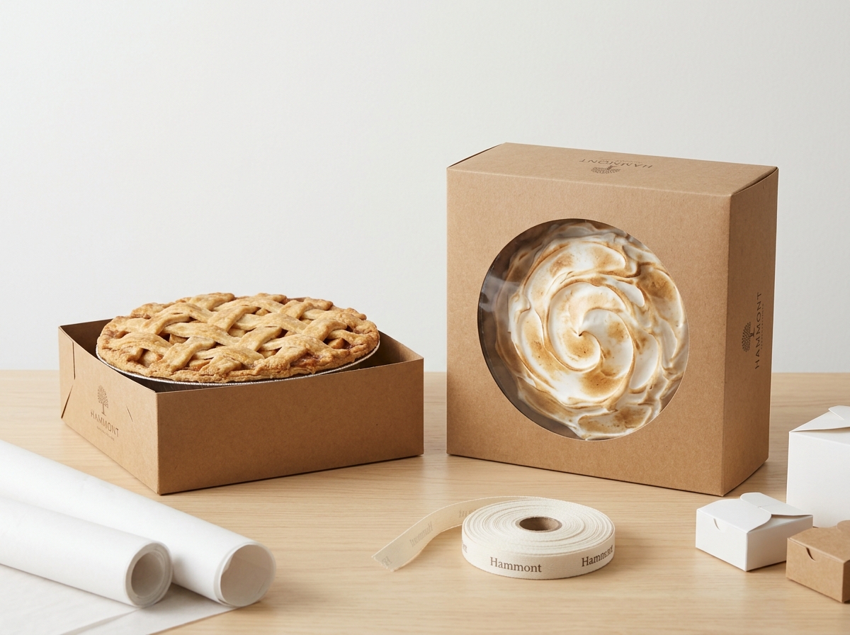 Side view comparison of standard 2.5-inch and tall 3-inch pie boxes with pies inside